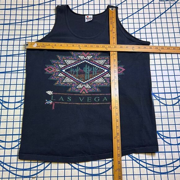 Vtg Las Vegas Aztec Desert Graphic Tank Top Size Large Black Pre-Shrunk - Picture 6 of 6
